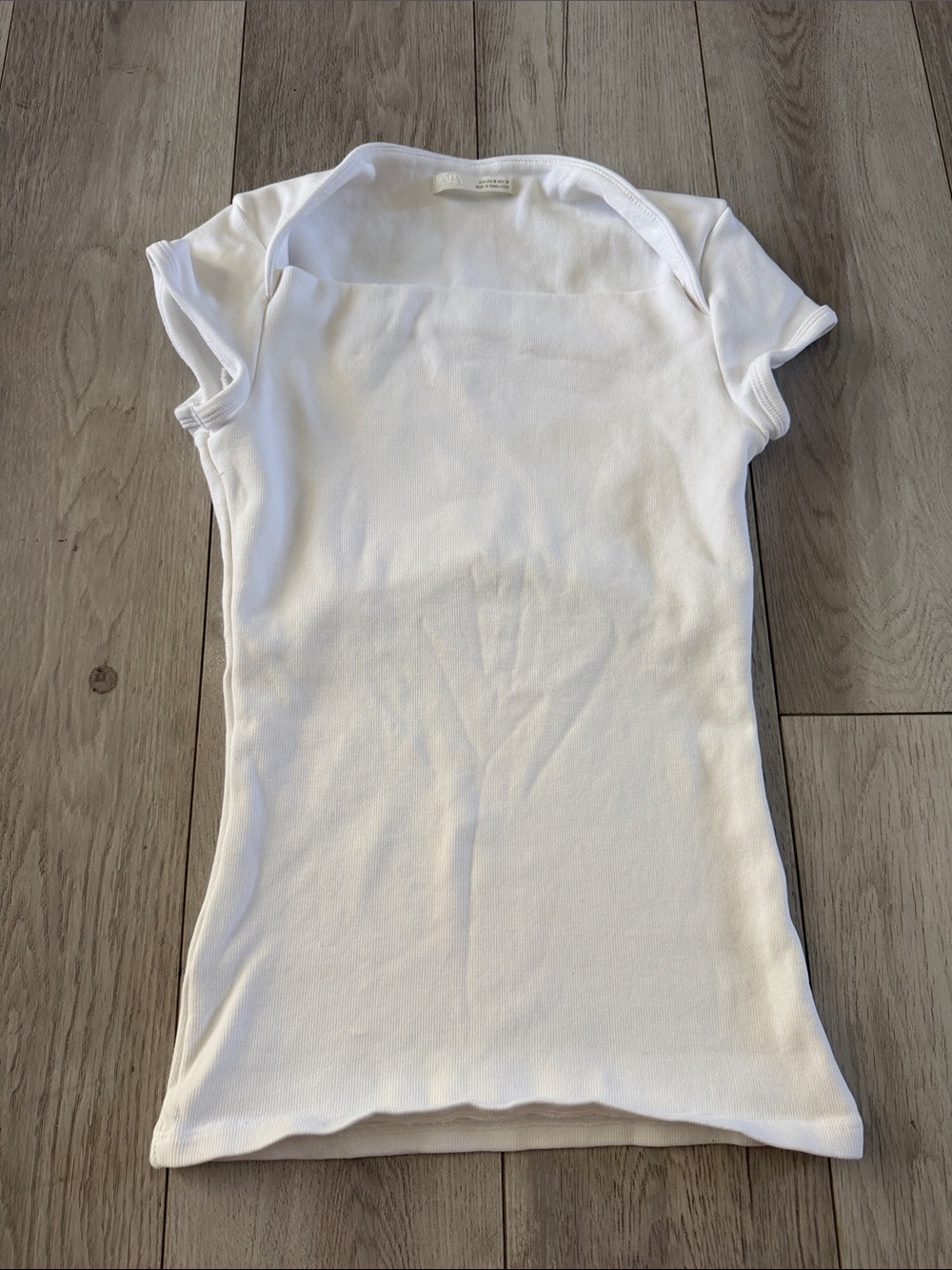 Zara White Short Sleeve Square Neck Tee
